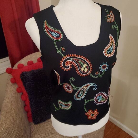 C'est City Black Embroidered Vintage Tanktop M - Picture 5 of 10